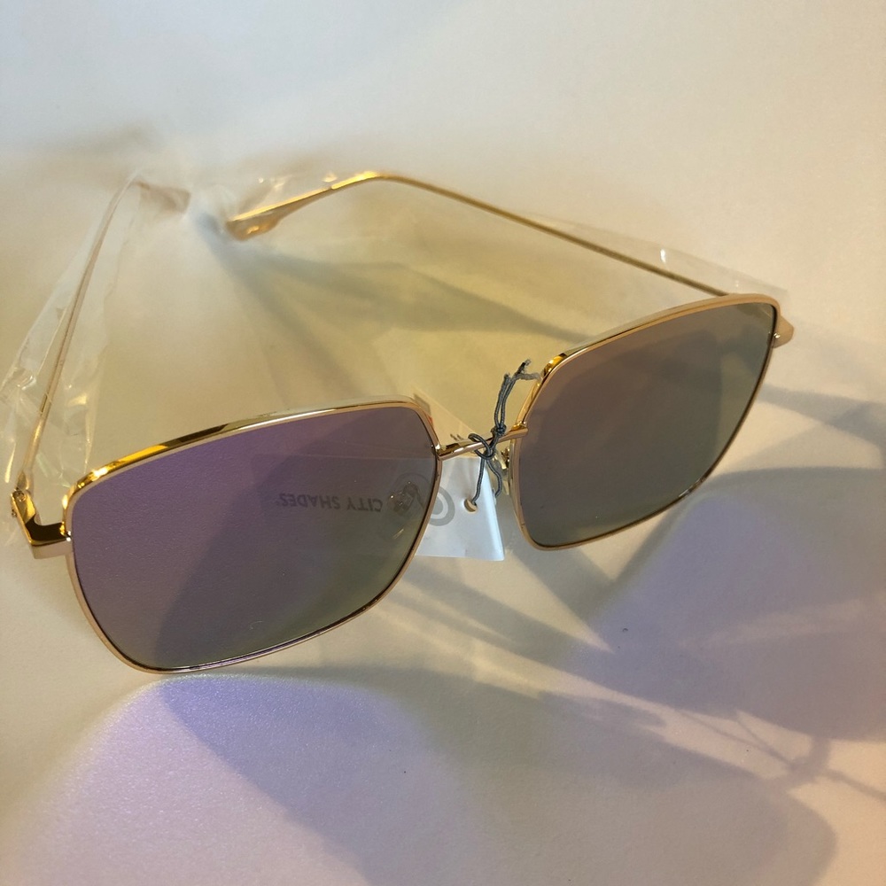 Oversized Square Rose gold thin mirror sunglasses
